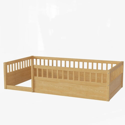 Twin Montessori Floor Bed with High Fence Natural