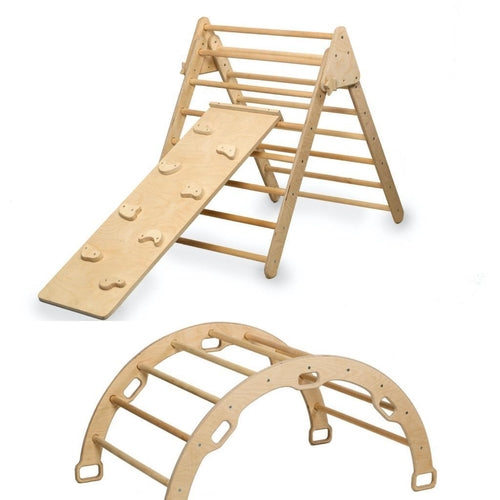 Montessori Climbing Set (3 Pieces)| Pikler Triangle, Climbing Arch &