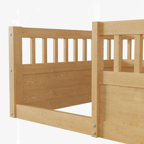 Twin Montessori Floor Bed with High Fence Natural