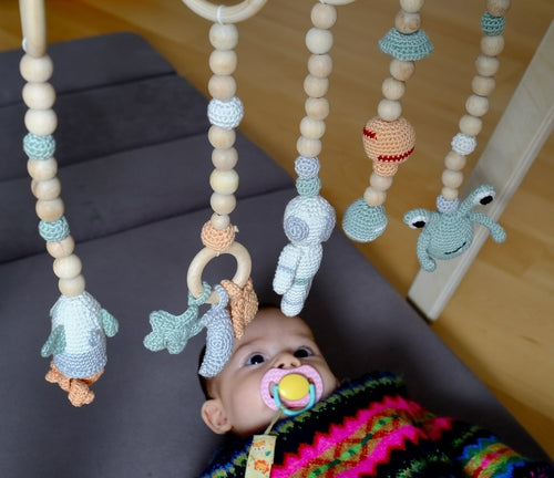 Montessori Baby Gym & Hanging Toys Set | Wooden Play Gym for Babies