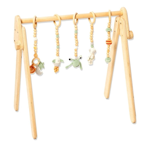 Montessori Baby Gym & Hanging Toys Set | Wooden Play Gym for Babies