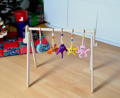 Montessori Baby Gym & Hanging Toys Set | Wooden Play Gym for Babies